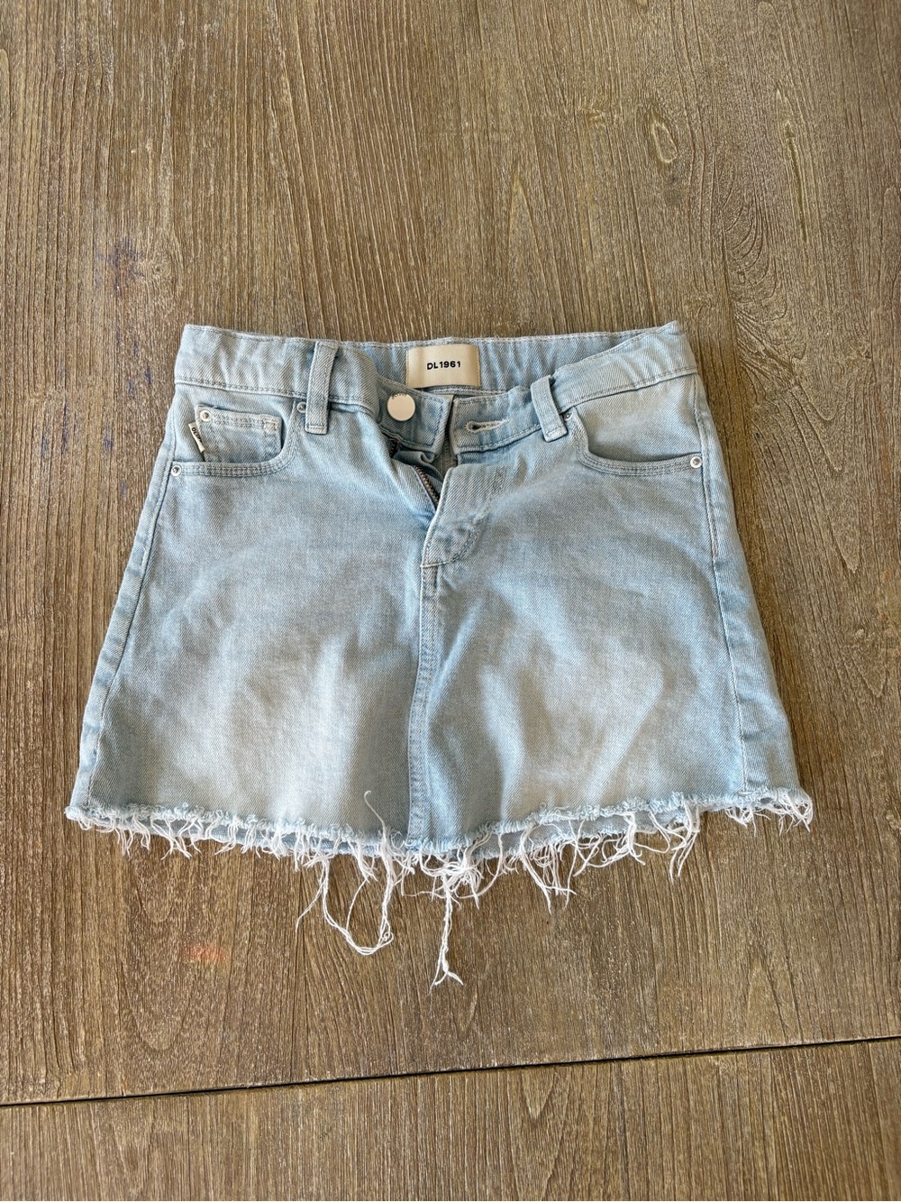 DL1961 Light Blue Denim Raw Hem Mini Skirt
